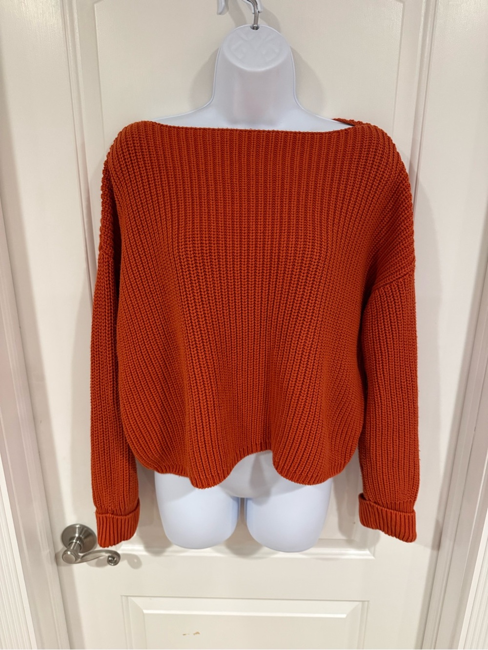 French Connection Ribbed Boatneck Sweater in Rust Orange